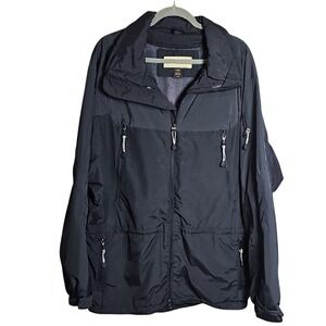 North End Men's Black and Charcoal Nylon Wind Jacket with drawstring waist.